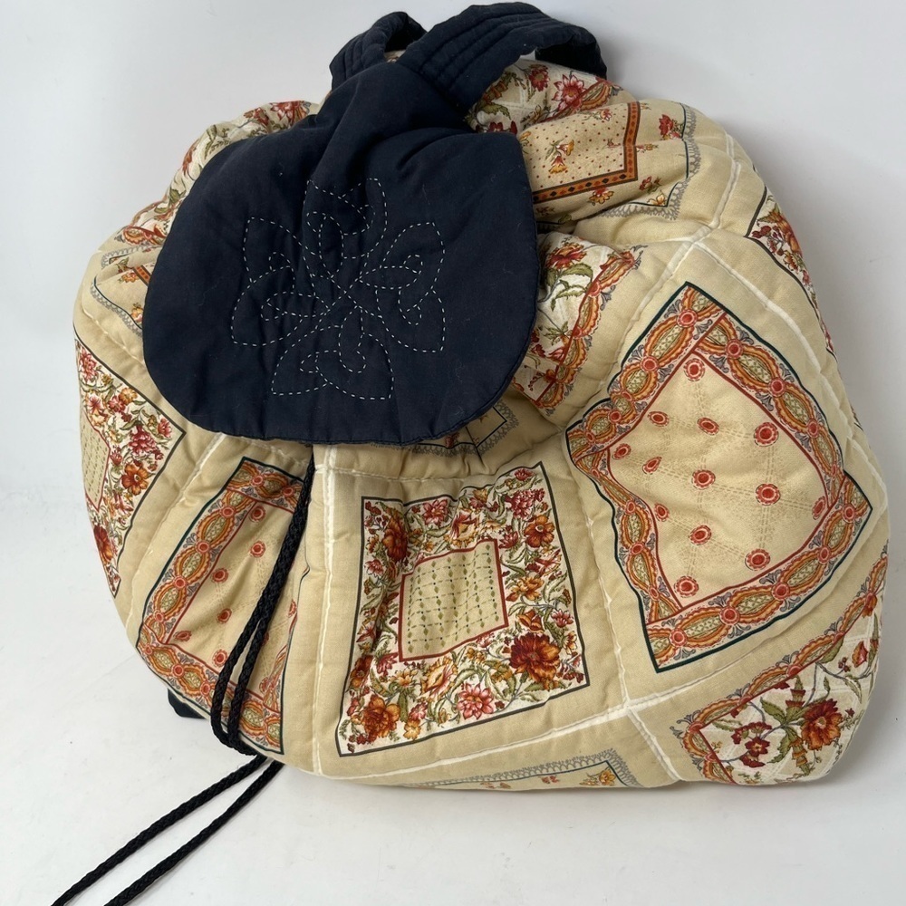 Quilted fabric backpack OOAK handmade embroidered cottagecore grandma